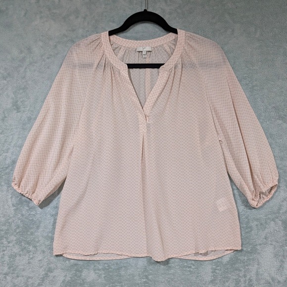 Joie Tops - Joie Pink 100% Silk Pink Geometric Print Split Neck 3/4 Sleeve Blouse Top XS